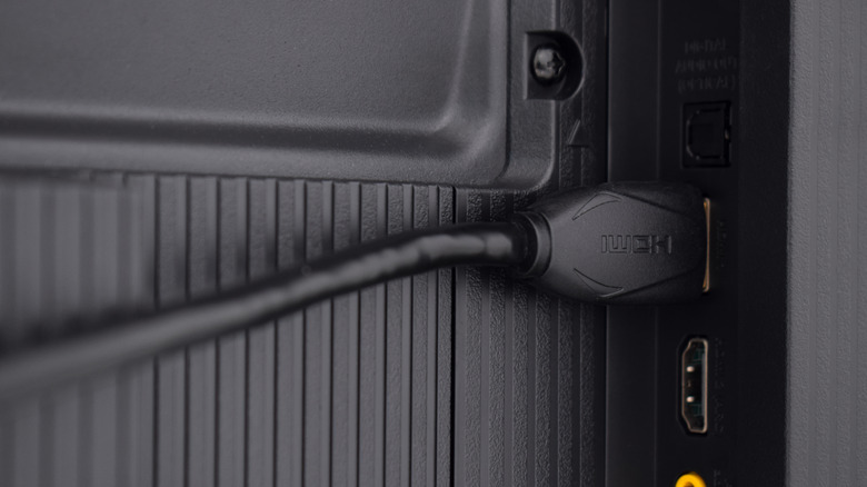 An HDMI cable connected to a TV