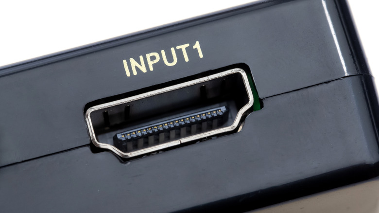 Close up view on an HDMI input port labeled INPUT1