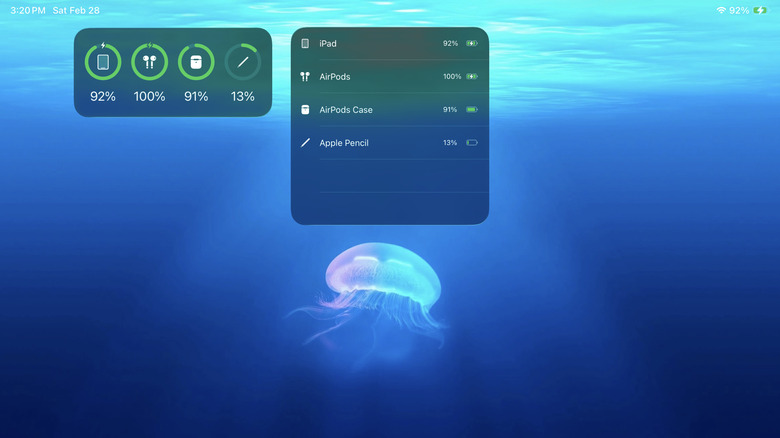 iPad showing Batteries widgets on Home Screen