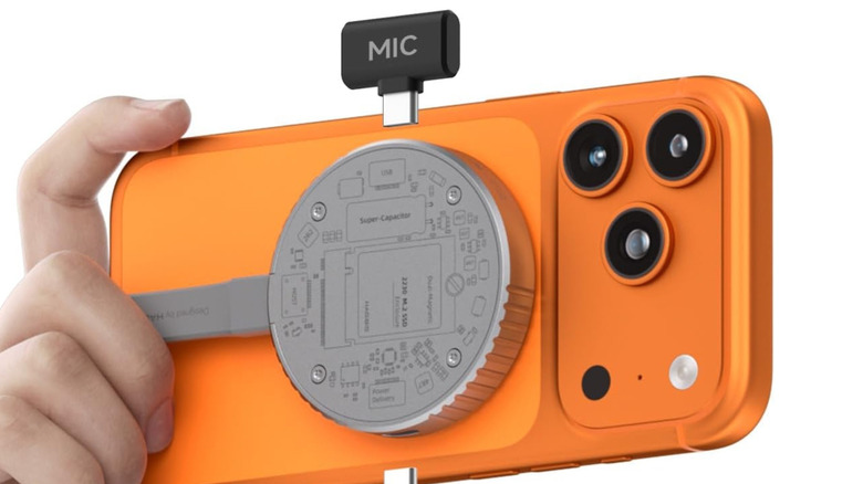 The ULANZI M10 Magnetic Selfie Light attached to an iPhone.