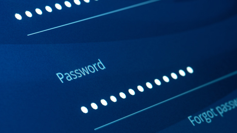 close-up of password field on blue screen
