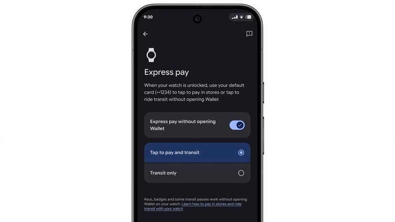 Setting up express pay on a Pixel device.