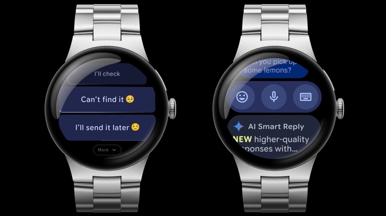Using Smart Reply on a Pixel Watch device.