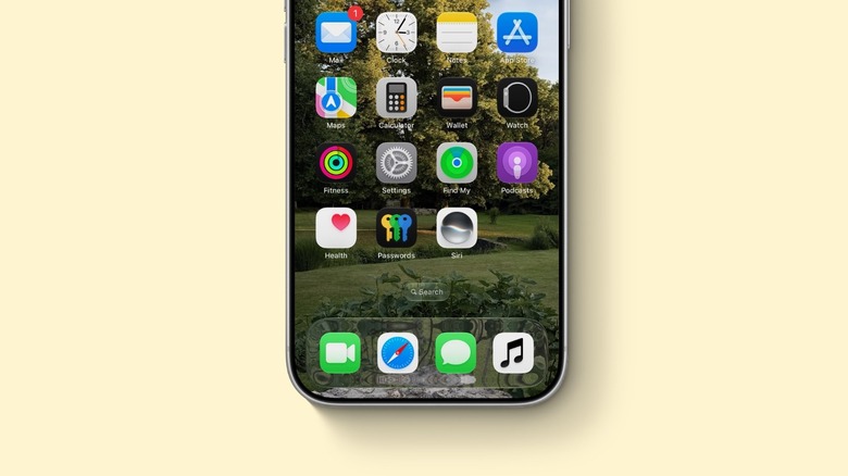 Mockup of an iPhone with several stock apps on the Home Screen