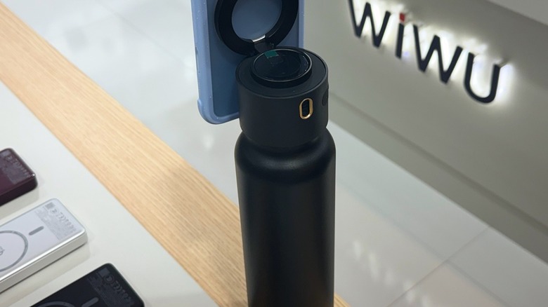 Close up shot at smart water bottle with facial recognition
