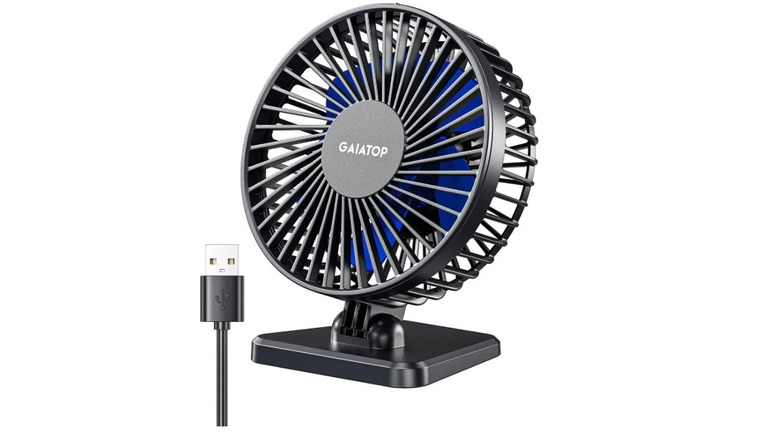 Gaiatop USB Desk Fan with blue blades.