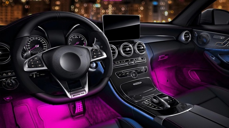 A car's interior illuminated by Xprite RGB LED Light Strip