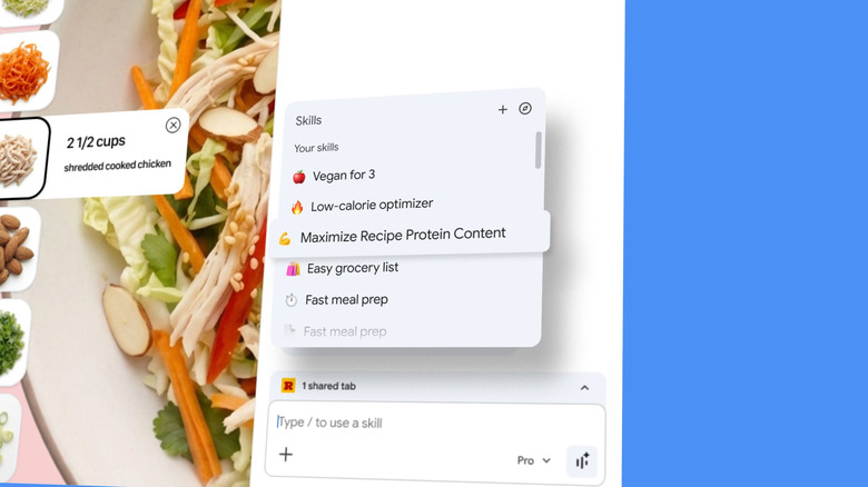 Chrome showing Gemini in Chrome with list of skills
