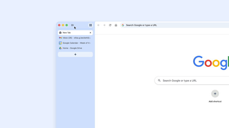 Chrome showing list of vertical tabs on the side