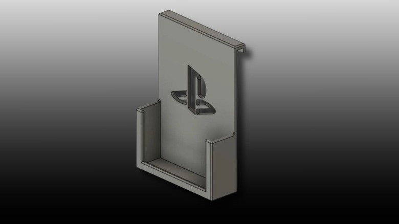 3D model of PS5 external HDD holder on a black and white gradient background