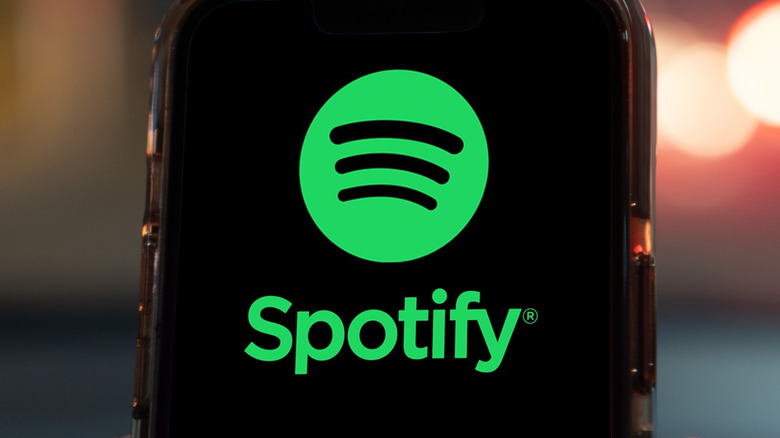 The Spotify logo displayed on a smartphone against a blurred background