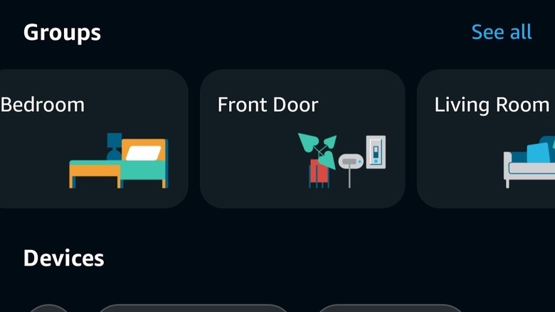 Amazon Alexa smart home device groups set up in the app.