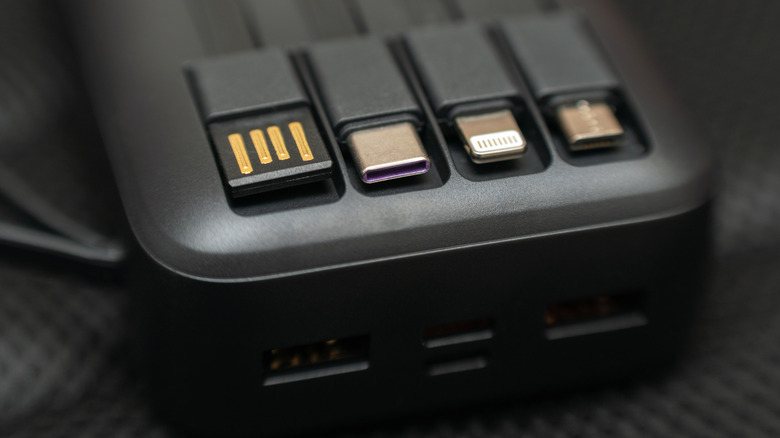 A power bank with multiple built-in cables