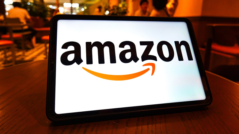 The Amazon logo displayed on a tablet