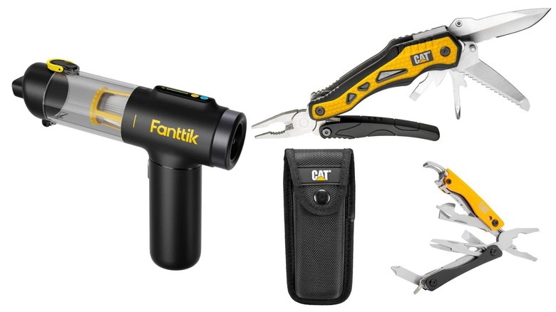 Fanttik X200 Mix Cordless Car Vacuum and CAT 2-piece Deluxe 23 Function Multi Tool Set on a white background