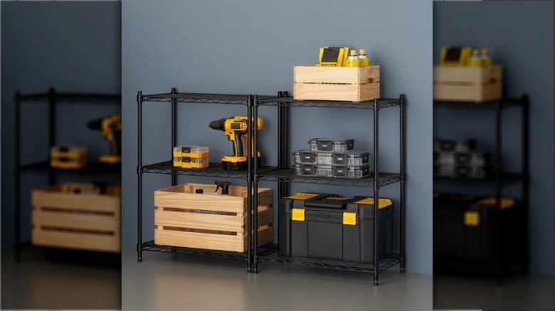 3-tier Modular Wire Shelving Rack against a gray wall.