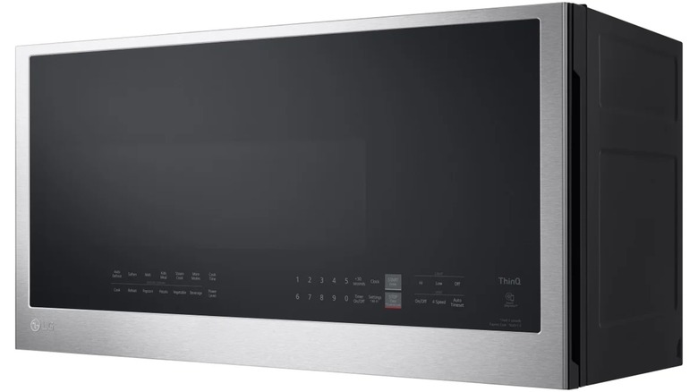 An LG smart over-range microwave.