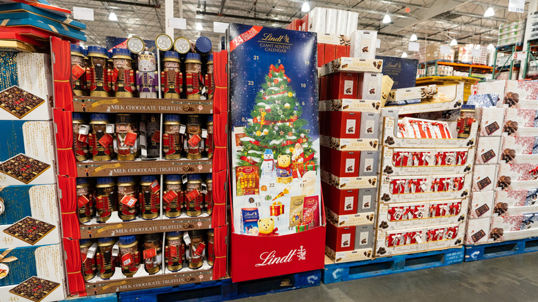 A holiday display in a Costco warehouse.