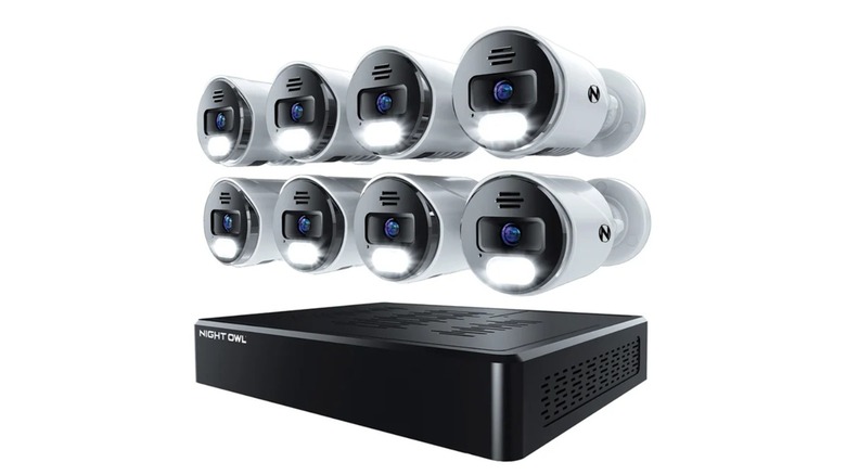 The Night Owl 12-Channel NVR Security System 2TB with 8 Wired 4K Cameras on a white background.