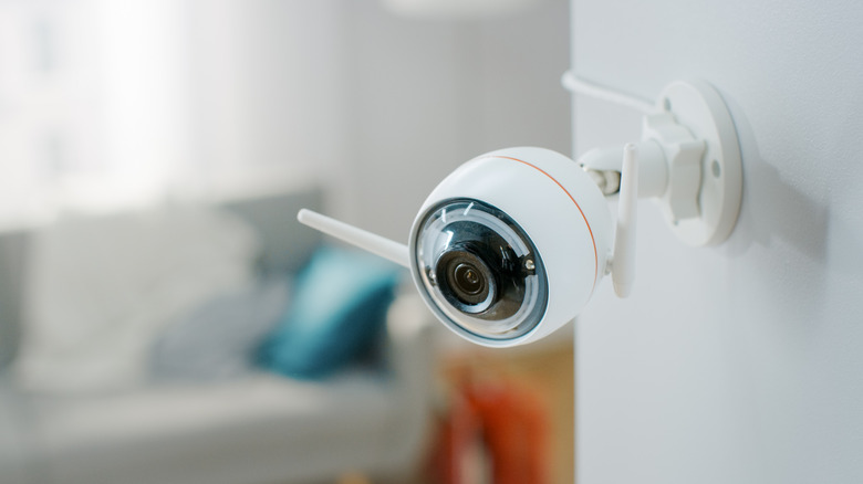A security camera installed inside a home.