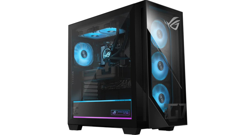 The ASUS ROG lit up on its side