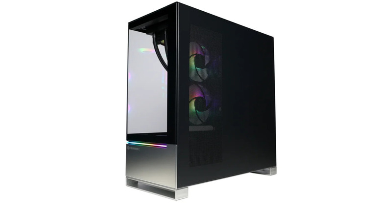 CyberpowerPC sleek model fully powered on in a black case