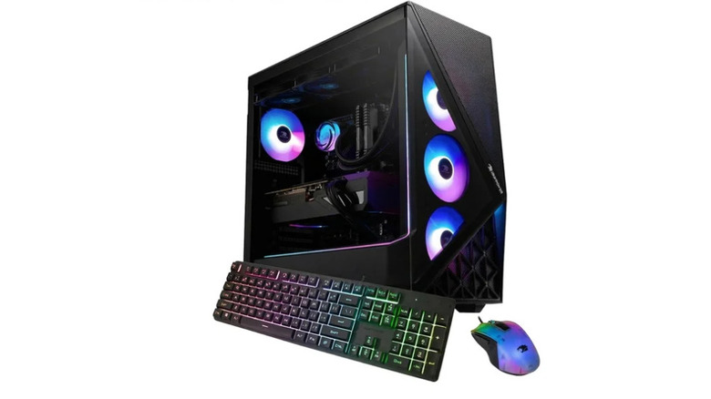 iBUYPOWER Slate Gaming on the side with the mouse and keyboard on the side