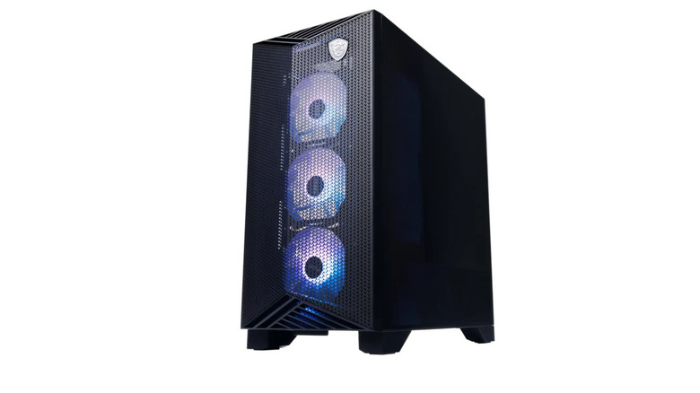 Image fo the MSI Aegis Gaming Desktop case, powered on