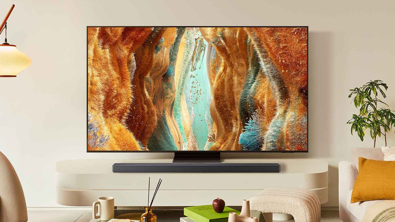 The Samsung QN70F mounted on a wall.