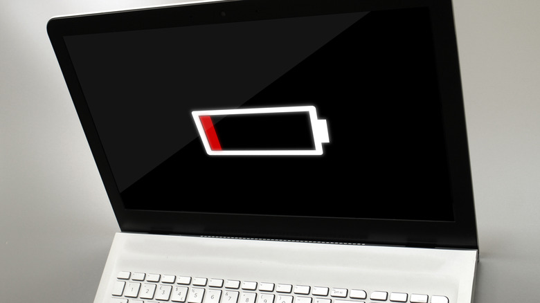 A low battery symbol on a laptop screen