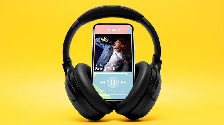 A headphone and a mobile phone