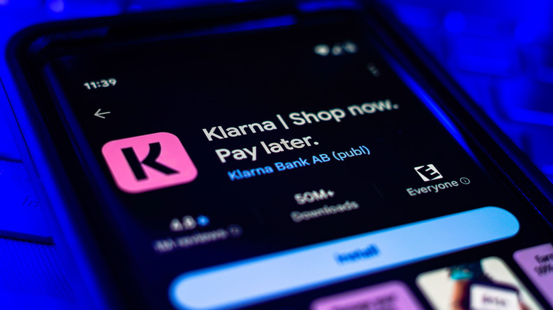 Klarna listing on a digital app store