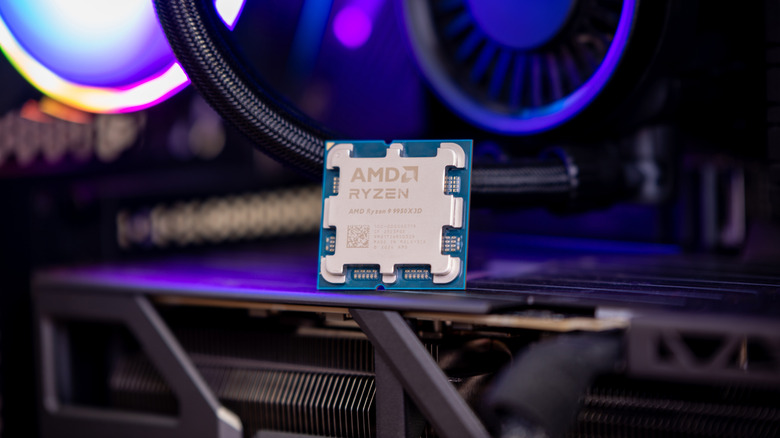 AMD Ryzen 7 9950X3D processor inside an RGB-lit gaming PC.