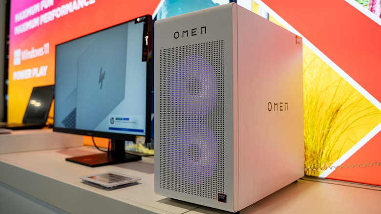 white HP Omen desktop on a table
