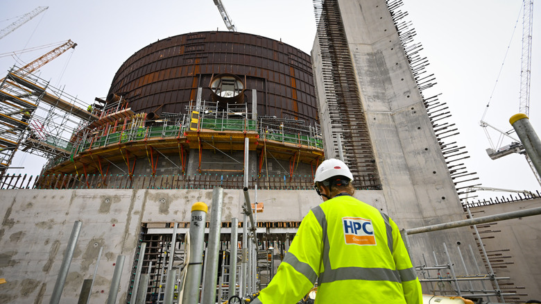 Person watching construction of a nuclear plant