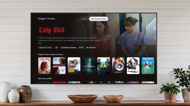 Google TV Freeplay app showing different programs