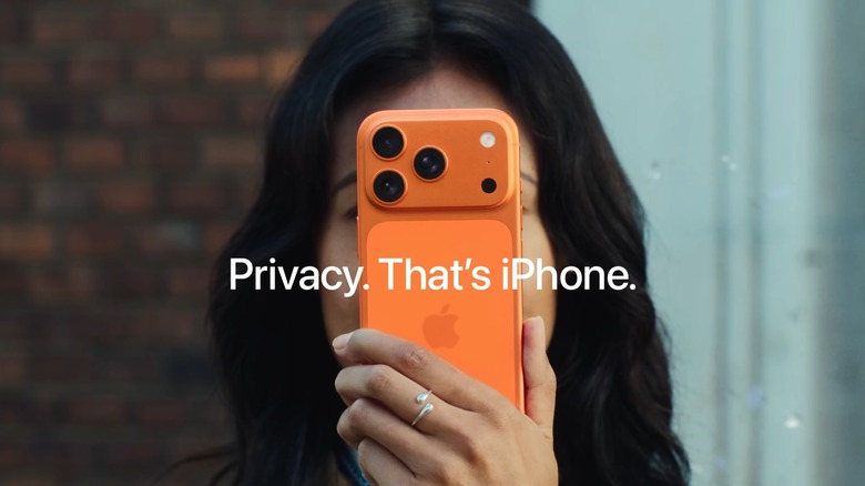 A screenshot from an Apple commercial about user privacy on iPhone.