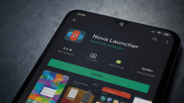 Nova Launcher Play Store listing on phone screen