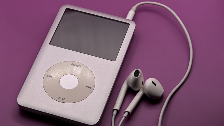 iPod classic connected to wired earphones