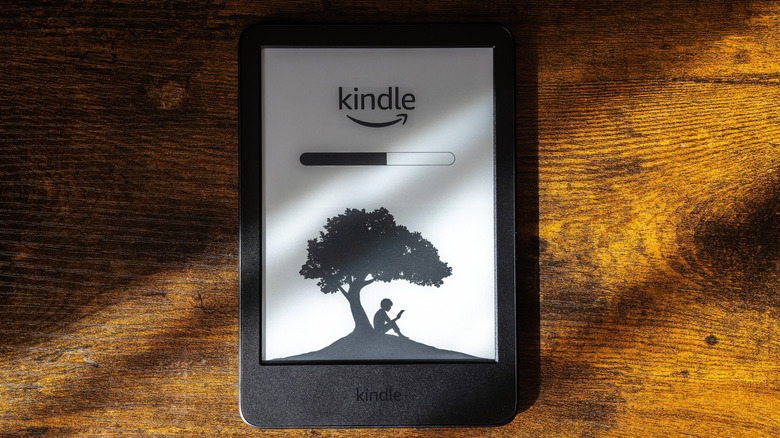 Amazon Kindle on a wooden surface