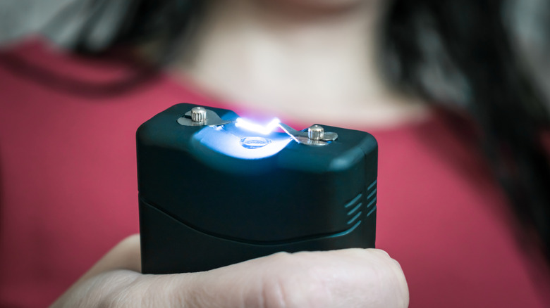 close-up of a handheld stun gun