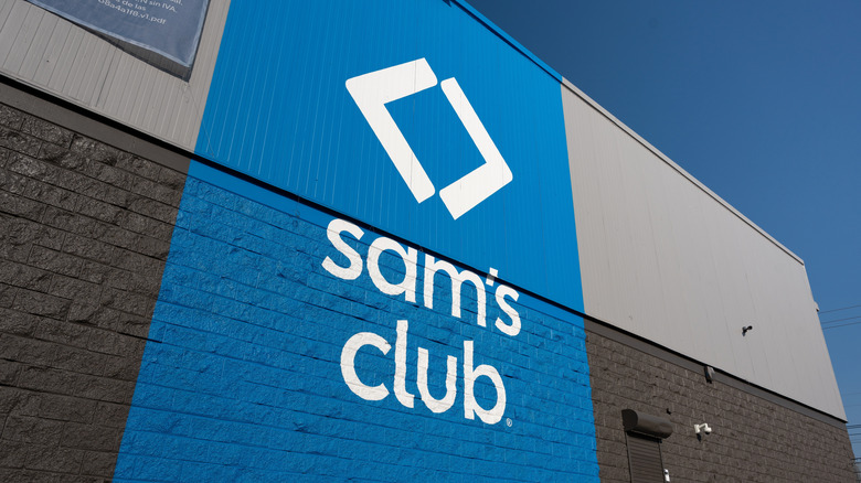 Sam's Club logo white on blue on side of building