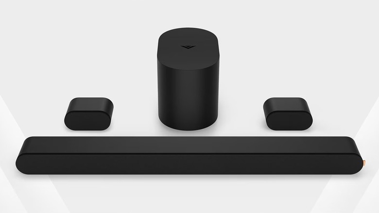 Vizio 5.1 Soundbar with Dolby Atmos showing all speakers against gray background