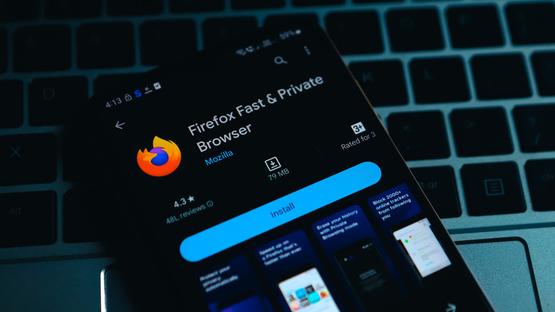Firefox app listing in Google Play Store on an Android phone