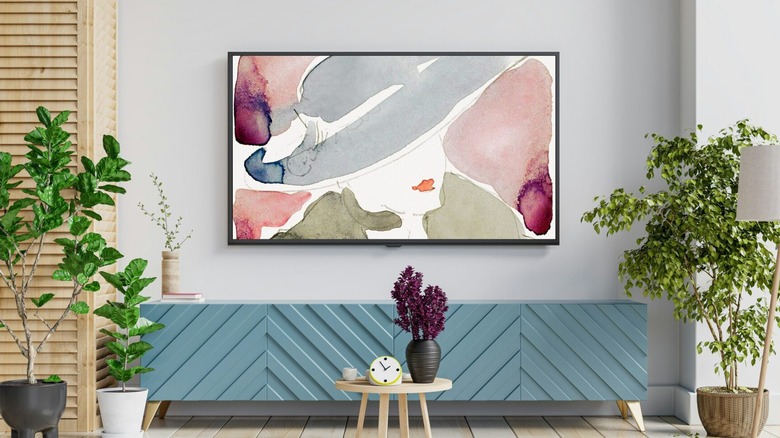 Art displayed on a tv in a living room