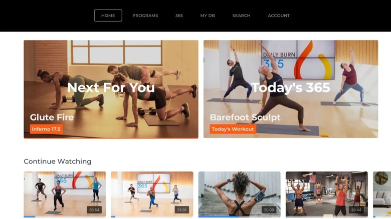 An in-app screenshot of the Daily Burn: Workout Coach app for Apple TV, displaying videos of various workouts