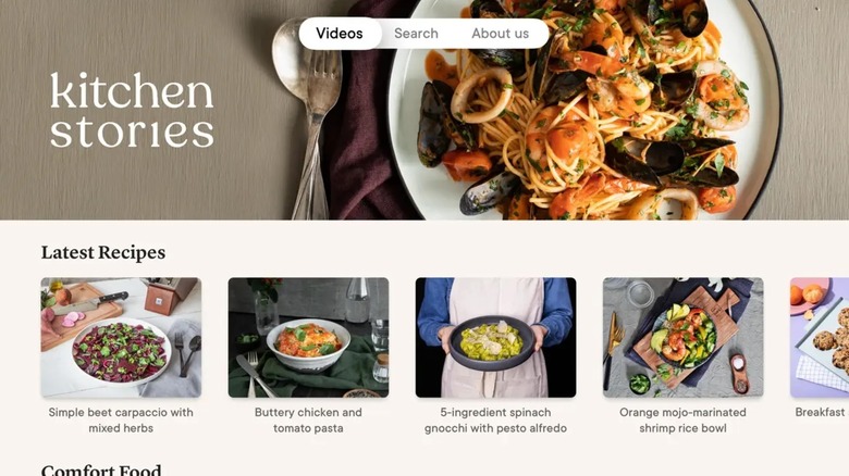 An in-app screenshot of the KitchenStories app available for an Apple TV streaming device, the app is showing various recipes alongside the App's UI