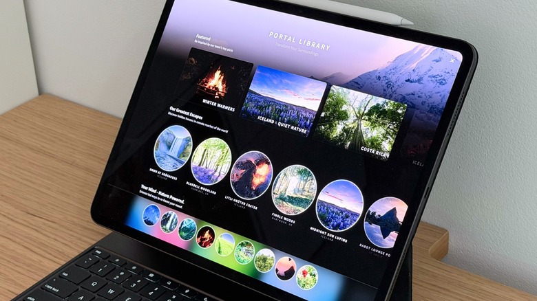 Up close shot of an iPad Pro on a table with Portal app opened up