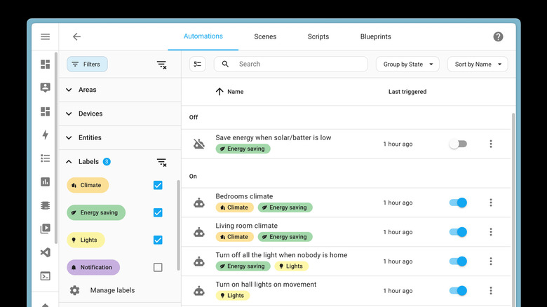 A screenshot of the Home Assistant automations screen