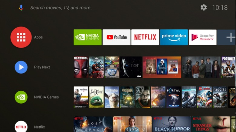 Nvidia TV displaying apps menu